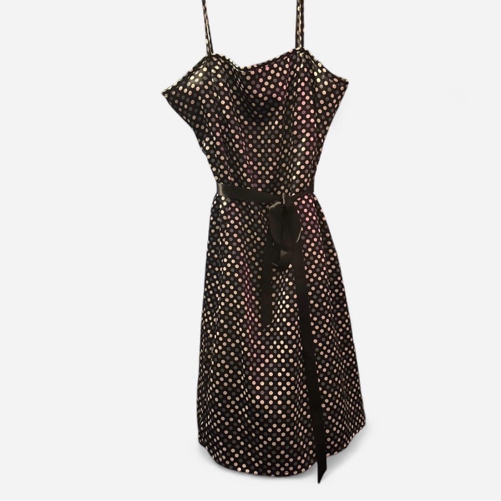 City Triangles Black Midi Dress with Grey and White Polka Dots
